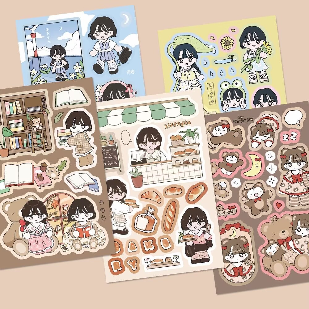 Diy Q - 1/5Pcs Cartoon Girl 1 Korean Flat