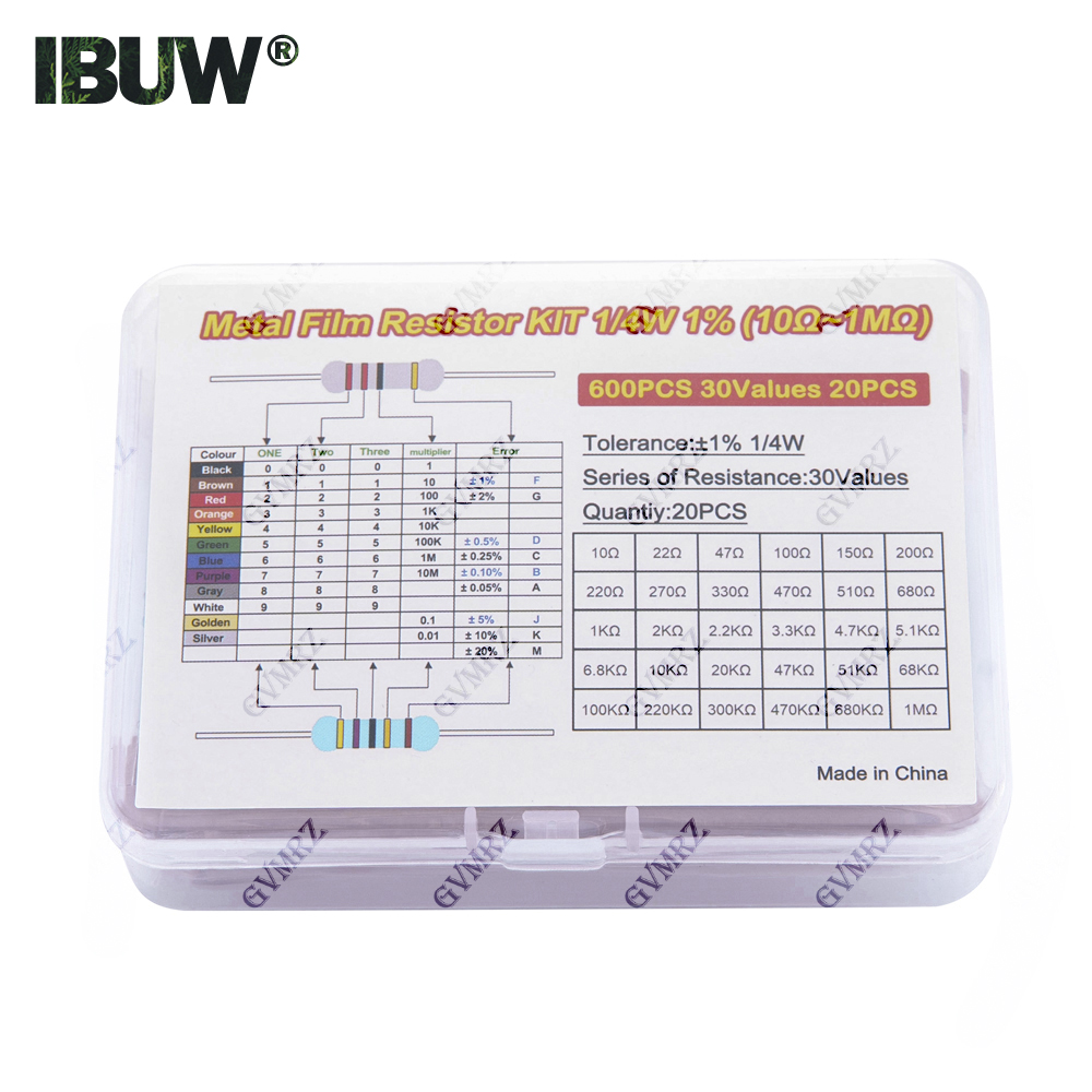 600PCS 30Values 1/4W Metal Fil - Resistor Kit 1 4W recension och pris